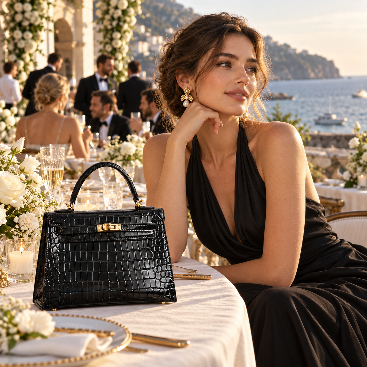 BD Siena Croc Effect Genuine Leather Bag