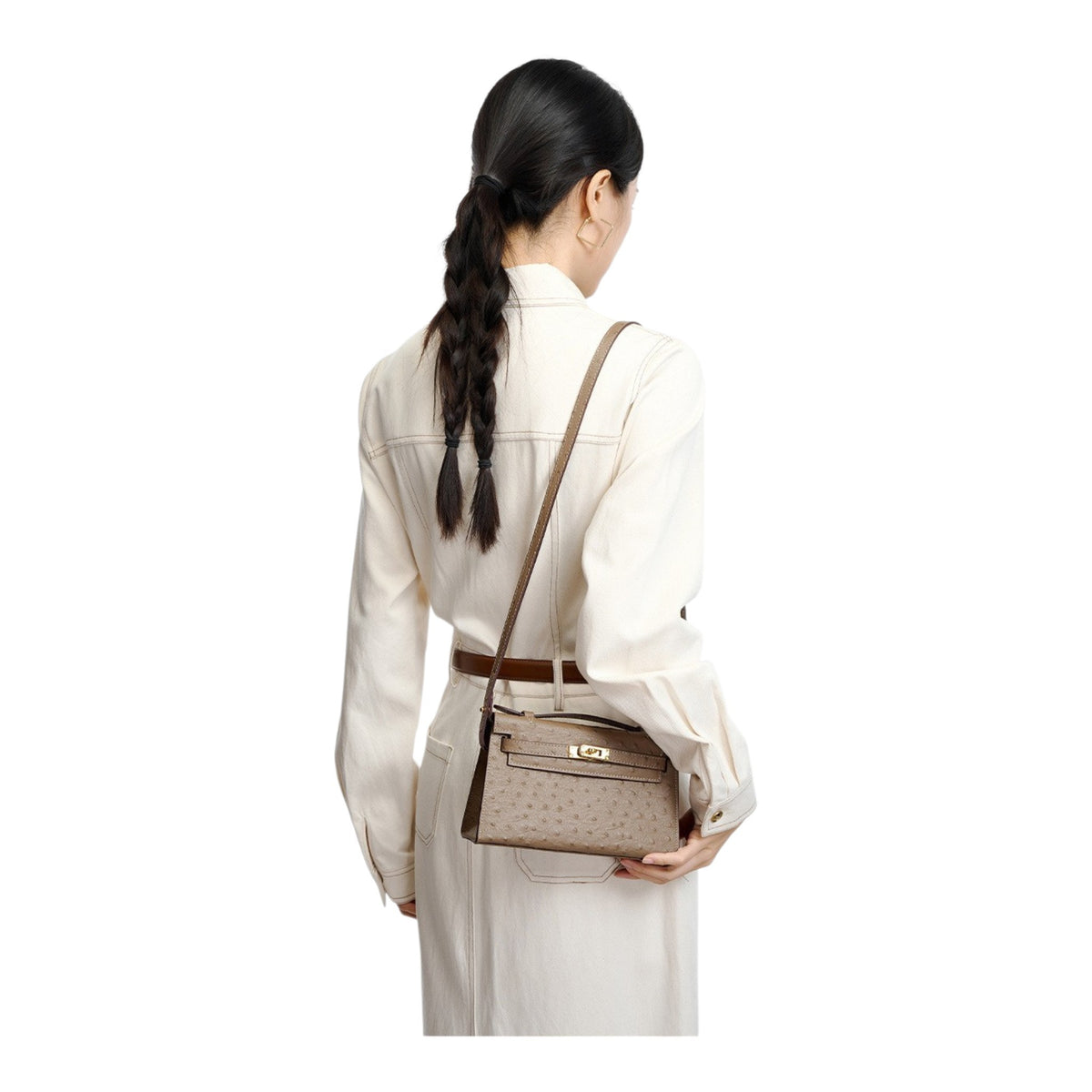 BD Verona Ostrich Effect Genuine Leather Bag