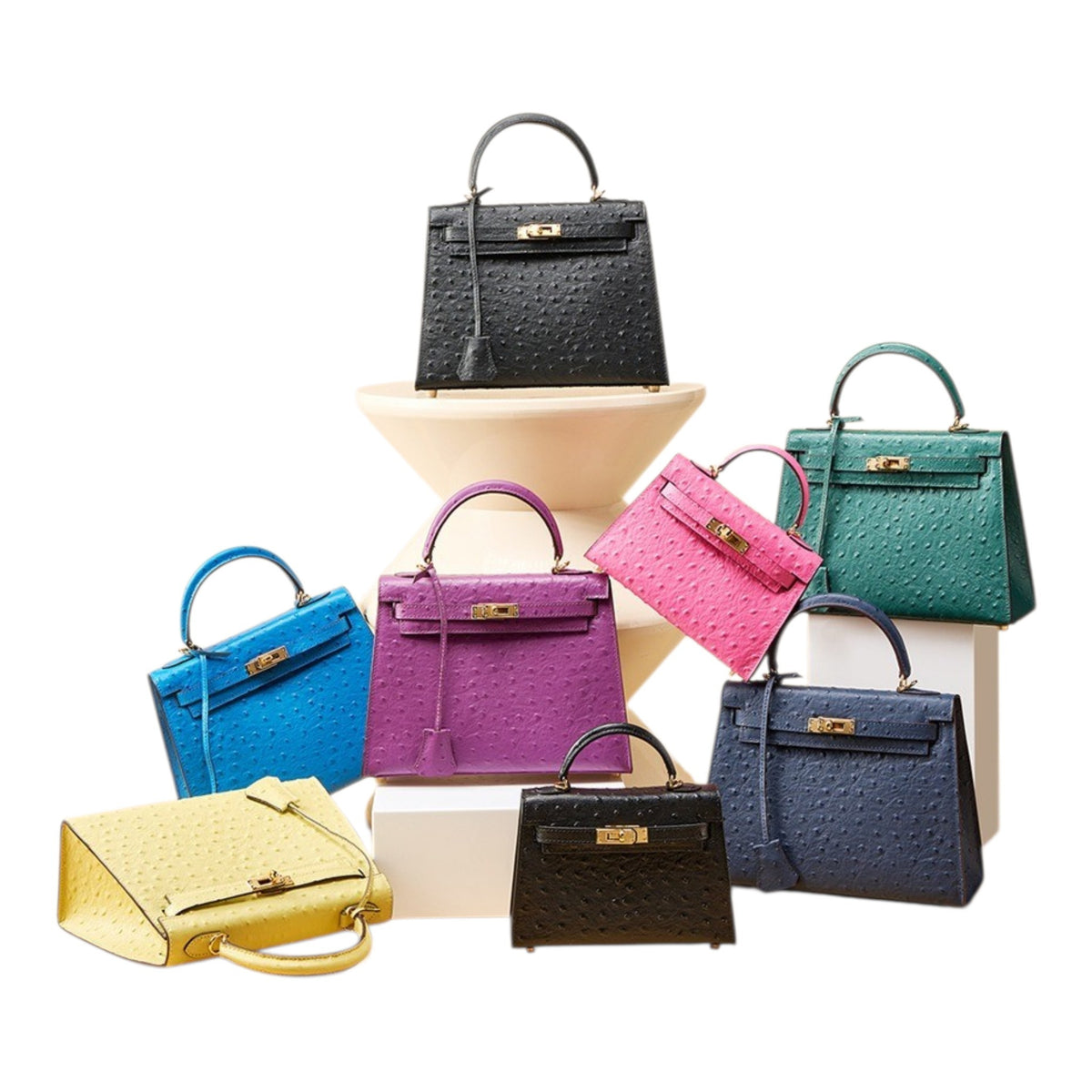 BD Siena Ostrich Effect Genuine Leather Bag