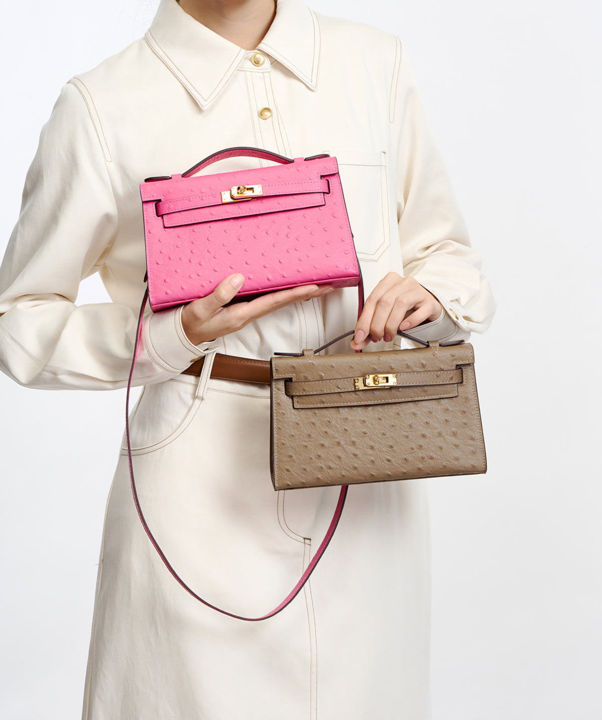 BD Verona Ostrich Effect Genuine Leather Bag