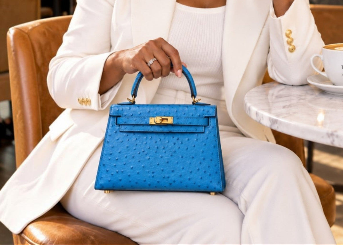 BD Siena Ostrich Effect Genuine Leather Bag